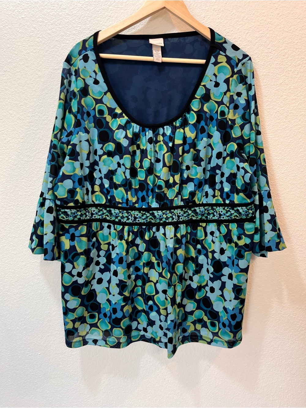 Venezia Teal and Navy Floral Scoop-Neck Tunic